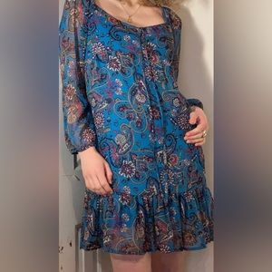 FIRE LA Babydoll Empire Waist Blue Paisley Lightweight Summer Dress Size Medium